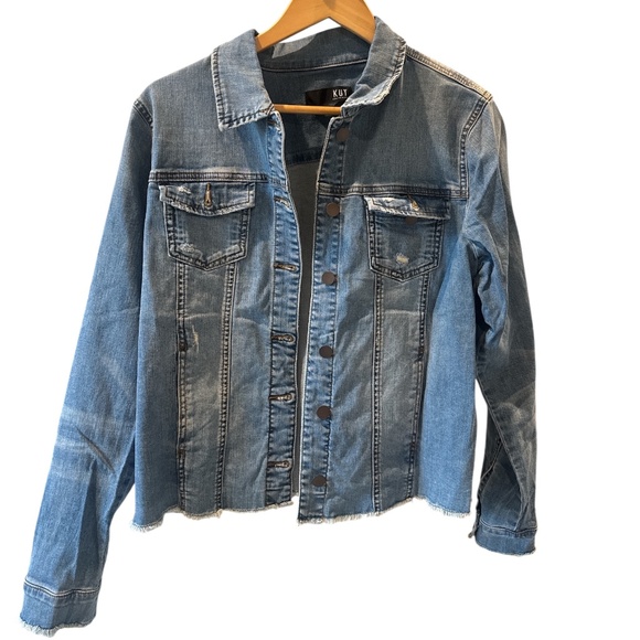 Kut From The Kloth Women's Arielle Distressed Denim Jean Jacket Size X-Large - Picture 1 of 7